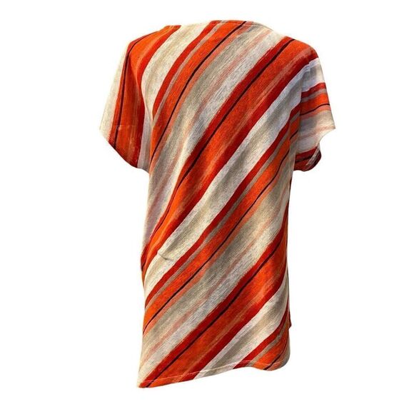 Chico’s MulticolorAsymmetrical Hem Short Sleeve Top Size Medium - Picture 4 of 13
